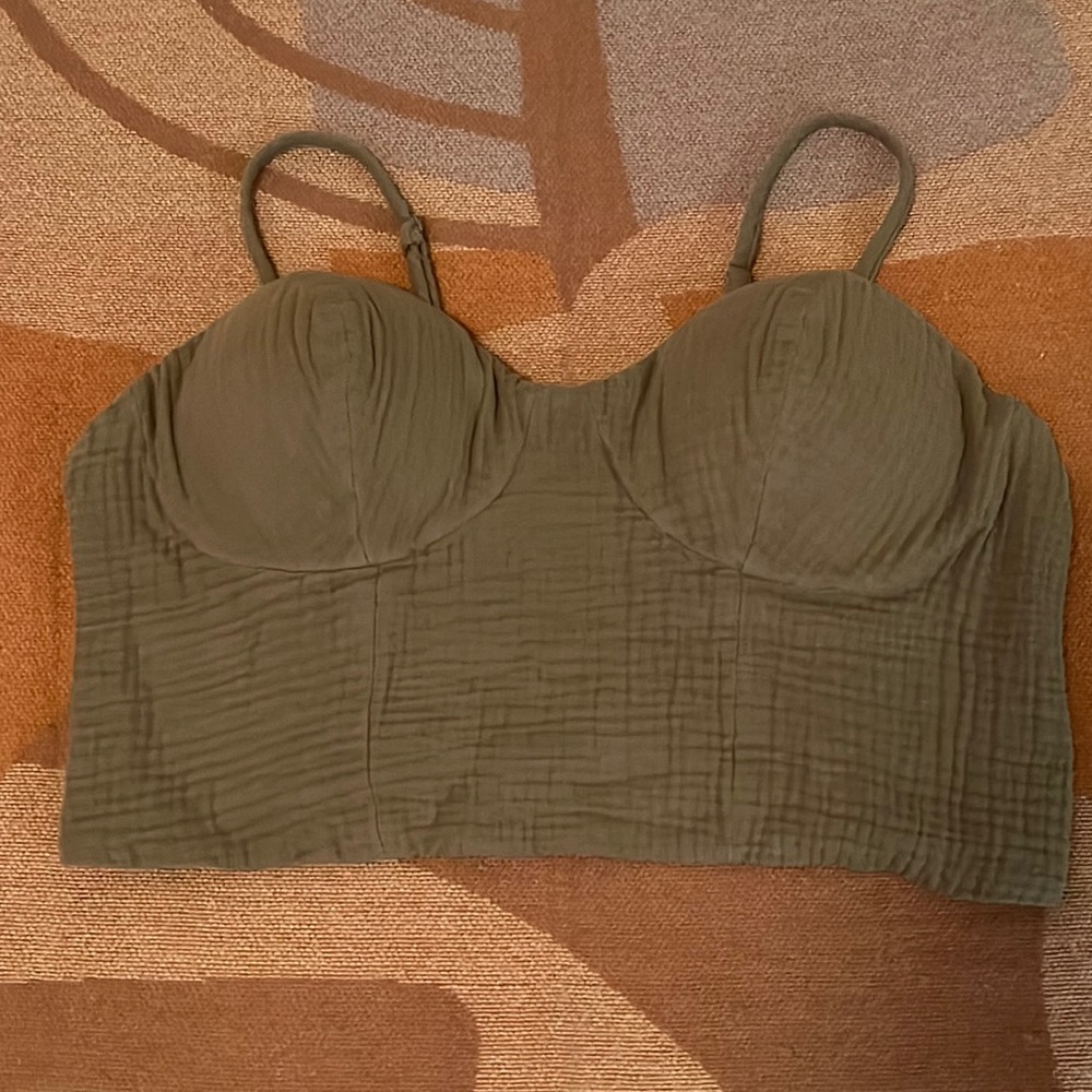 Army Olive Green adjustable Bustier style crop top, M